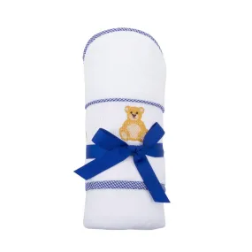 Navy Bear Smocked Hooded Towel