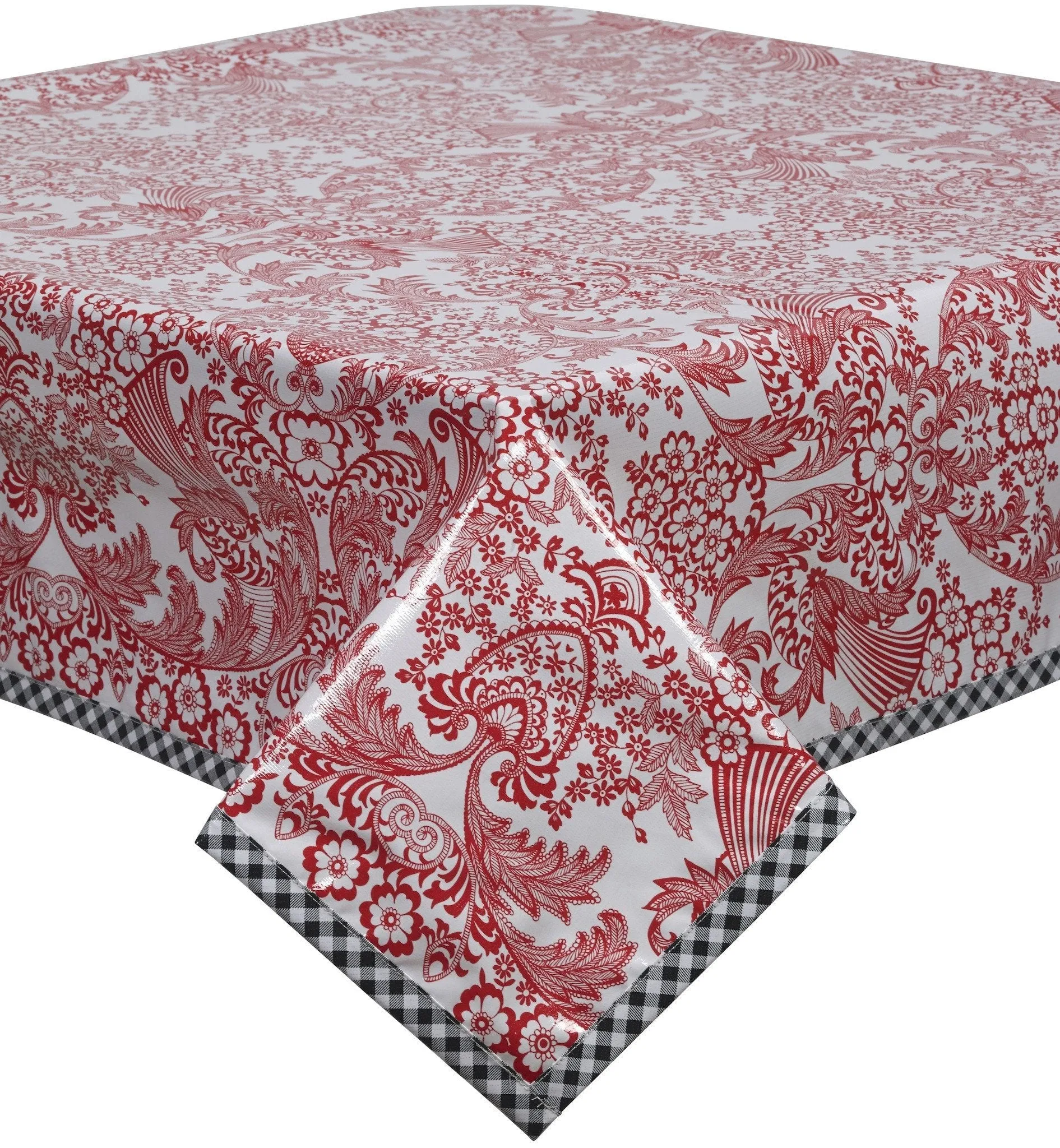 48 x 72 Toile Red Oilcloth Tablecloth with Black Trim