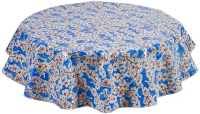 60" Round Oilcloth Tablecloth in Cherry Blossom Blue