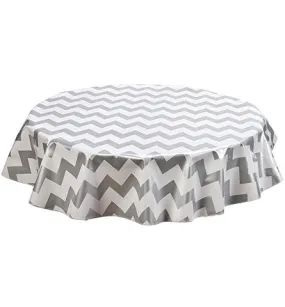 60" Round Oilcloth Tablecloth in Chevron Silver