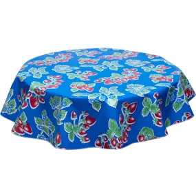 68" Round Oilcloth Tablecloth in Strawberry Blue