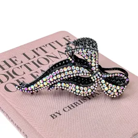 AB Crystal Embellished Bow Shaped Metal Hair Clip in Black