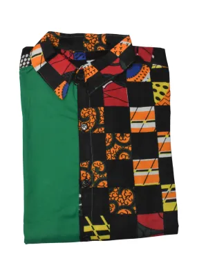 African Shirt Half Green Half Patterned - MS-9