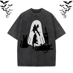 Black Cat Ghouls Vintage Washed T-shirt