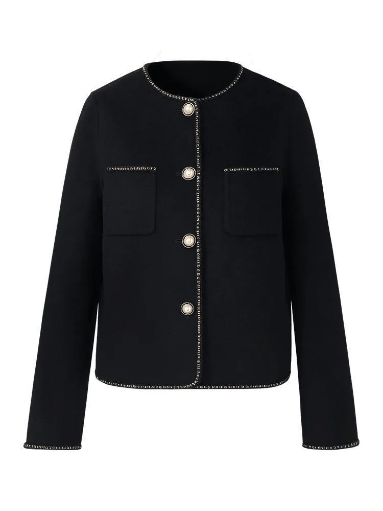 Black Pure Woolen Tweed Jacket