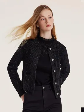 Black Sequins Wool Cardigan