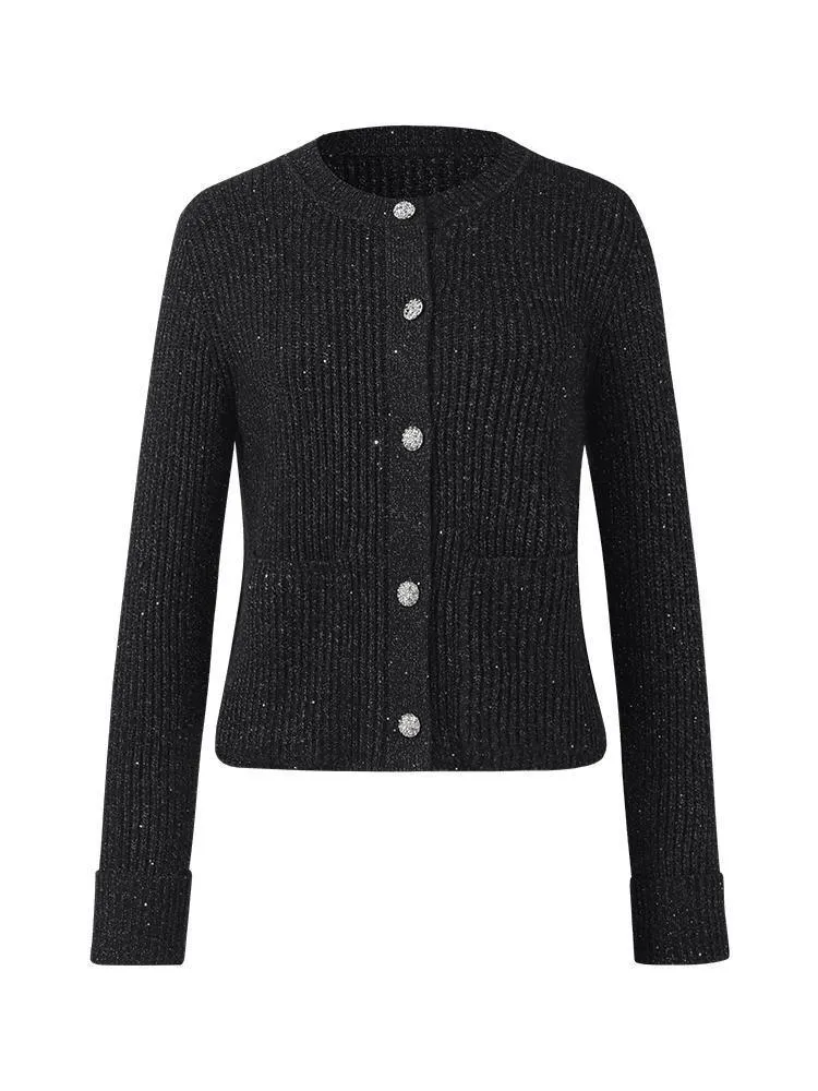 Black Sequins Wool Cardigan