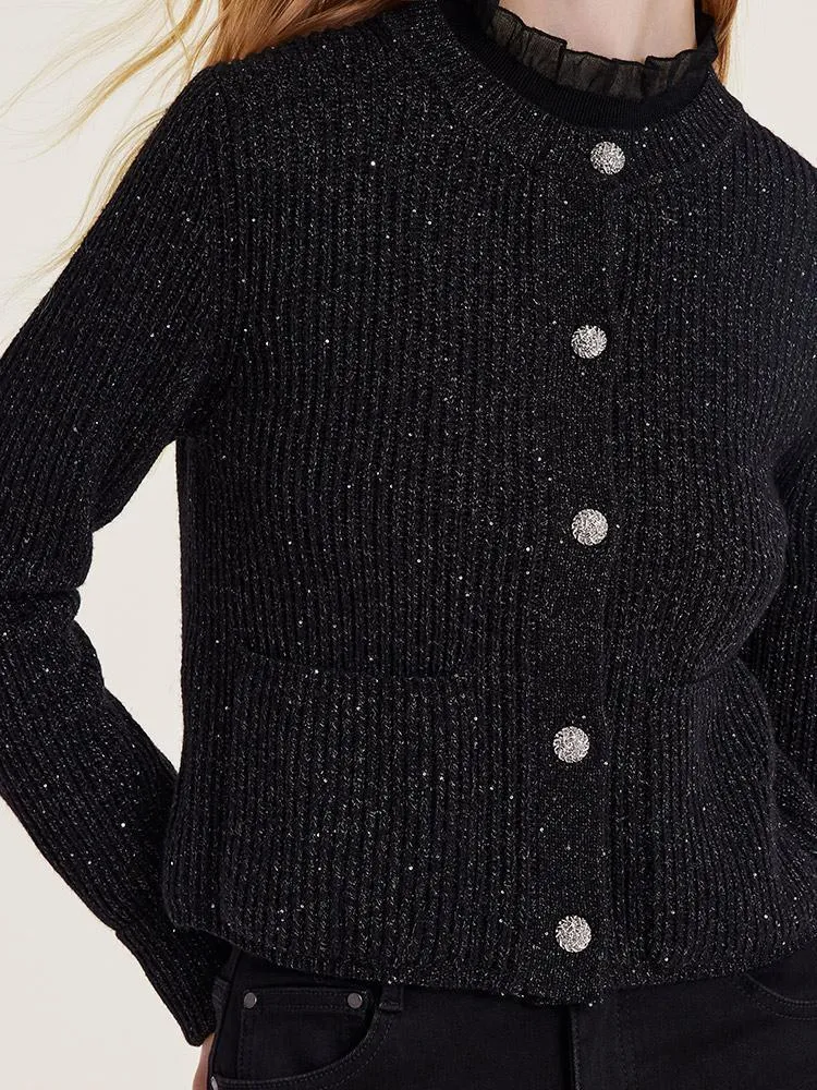 Black Sequins Wool Cardigan