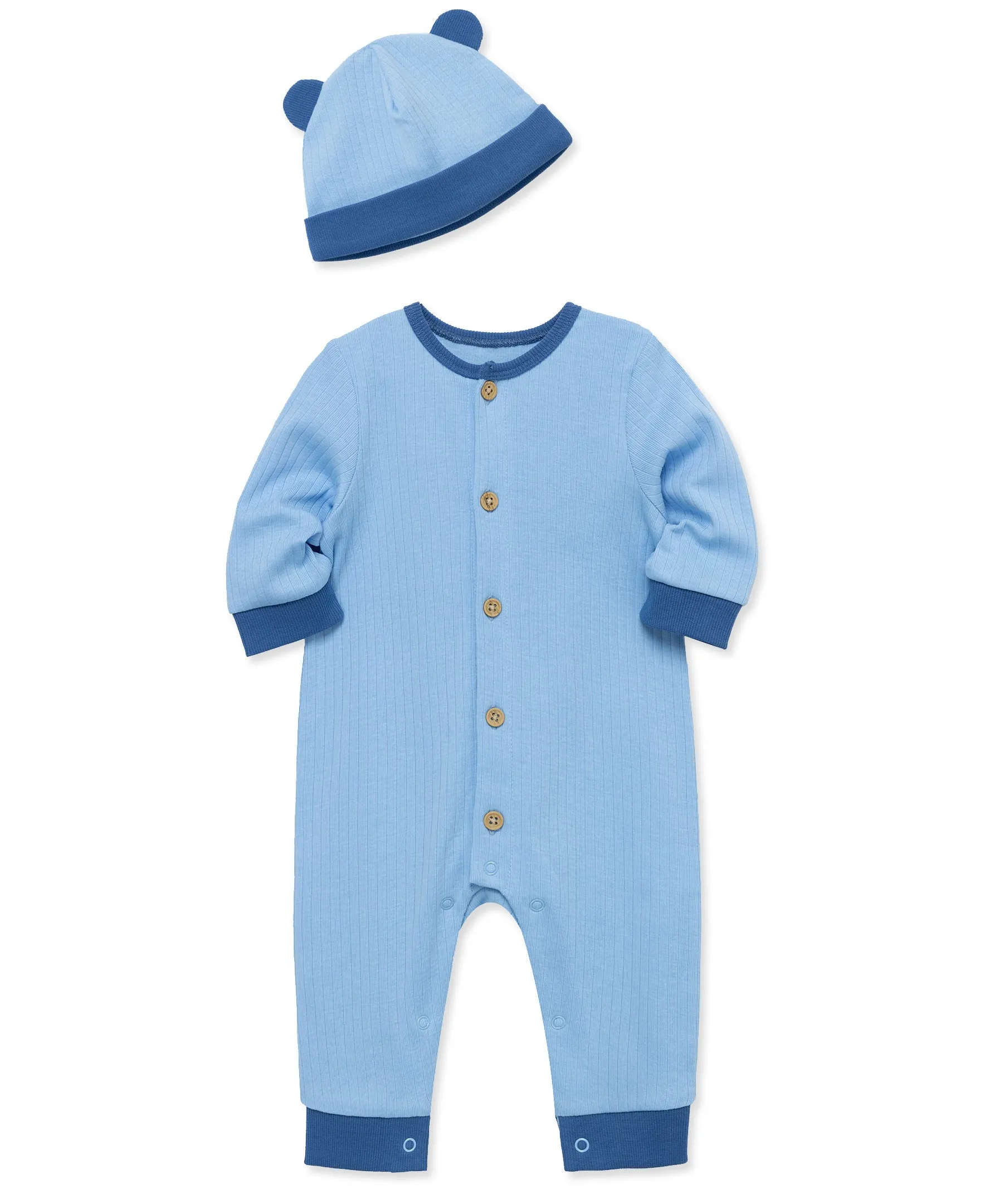 Blue Ribbed Coverall Set