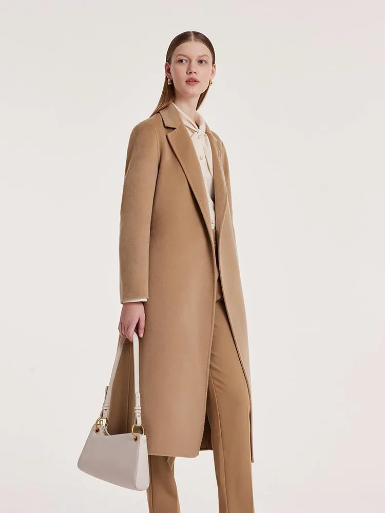 Camel Wool Double-Faced Notched Lapel Coat