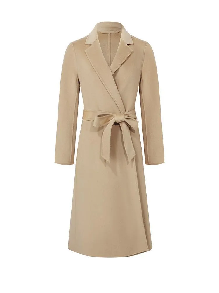 Camel Wool Double-Faced Notched Lapel Coat