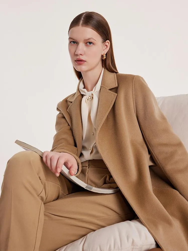 Camel Wool Double-Faced Notched Lapel Coat