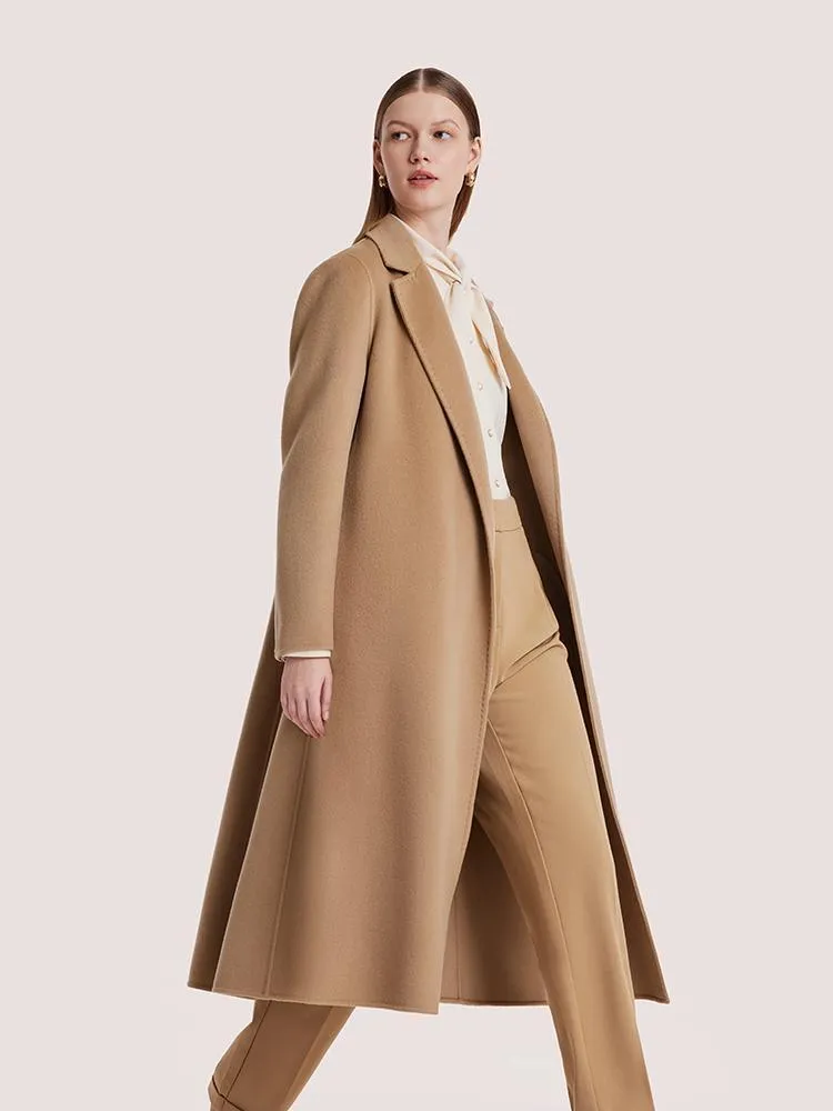 Camel Wool Double-Faced Notched Lapel Coat