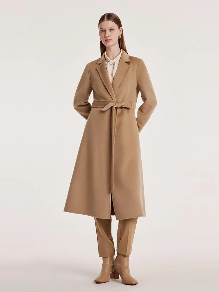 Camel Wool Double-Faced Notched Lapel Coat