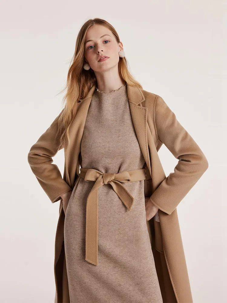 Camel Wool Double-Faced Notched Lapel Coat