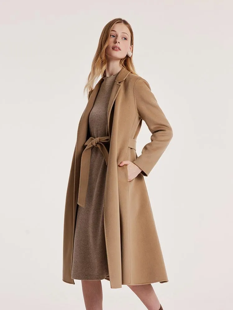 Camel Wool Double-Faced Notched Lapel Coat