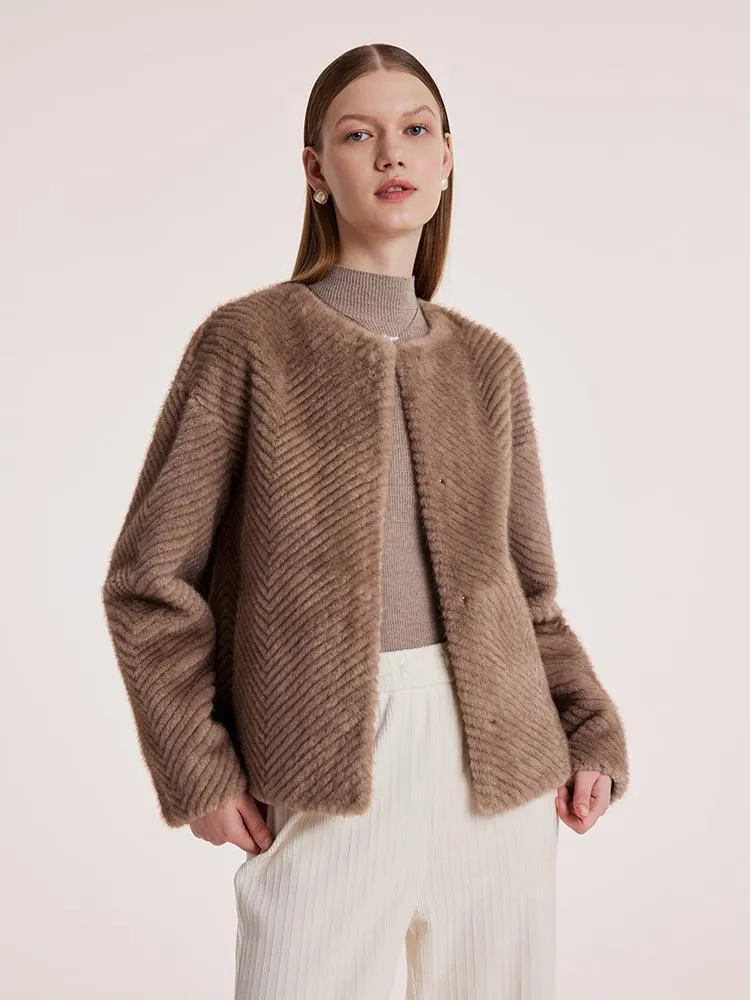 Eco-friendly Fur Short Round Neck Coat