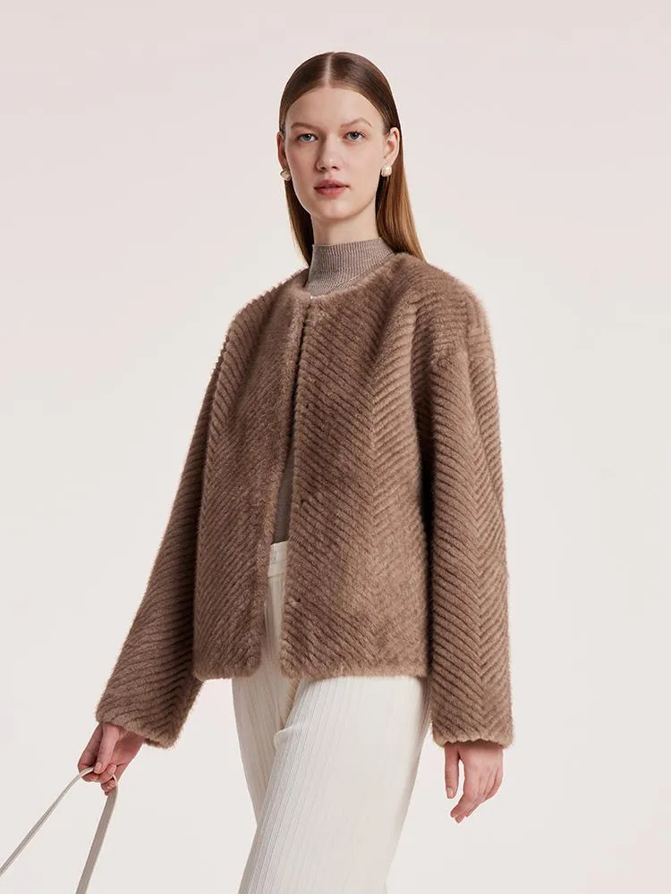 Eco-friendly Fur Short Round Neck Coat