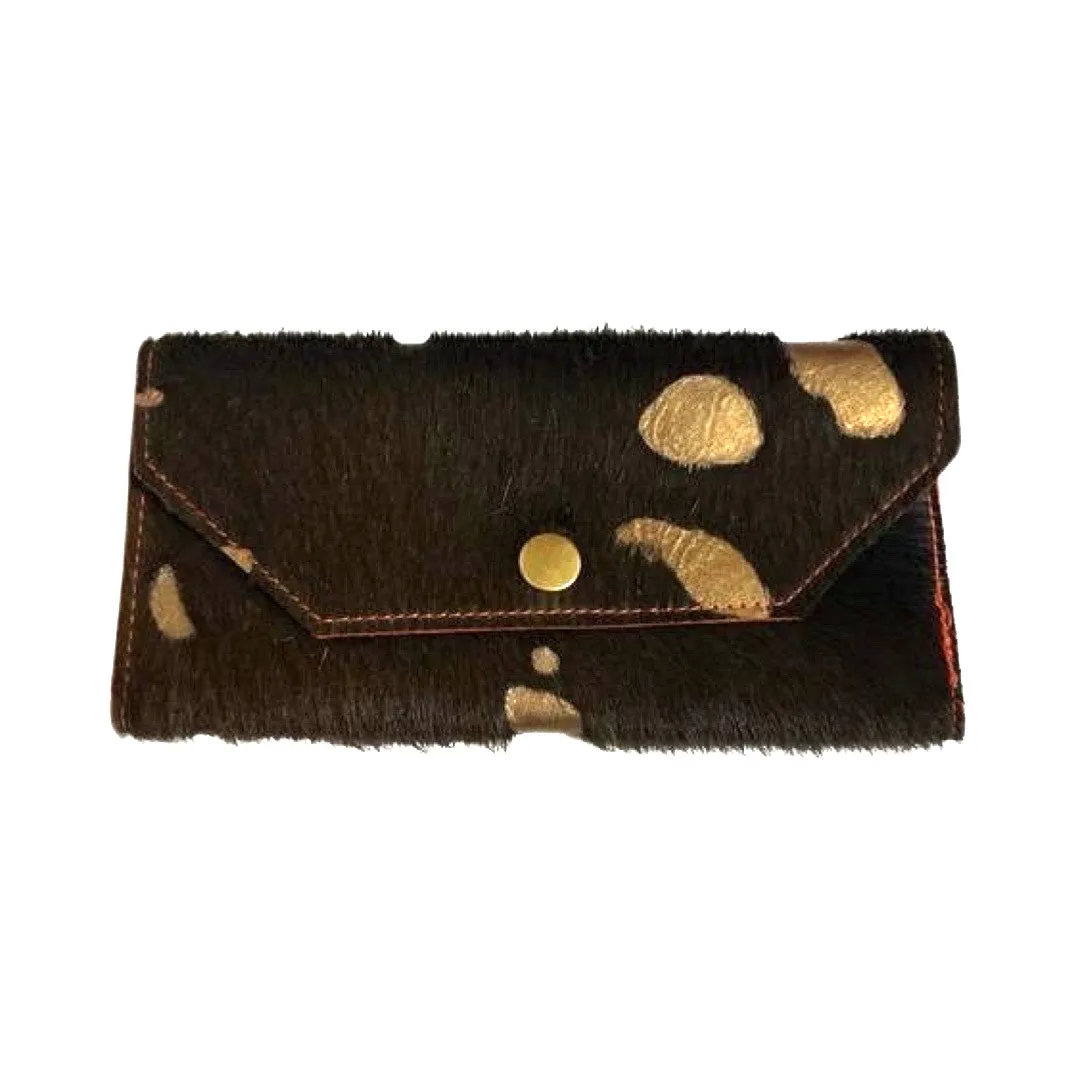 Folio- Brown bronze cowhide with goldbutton wallet