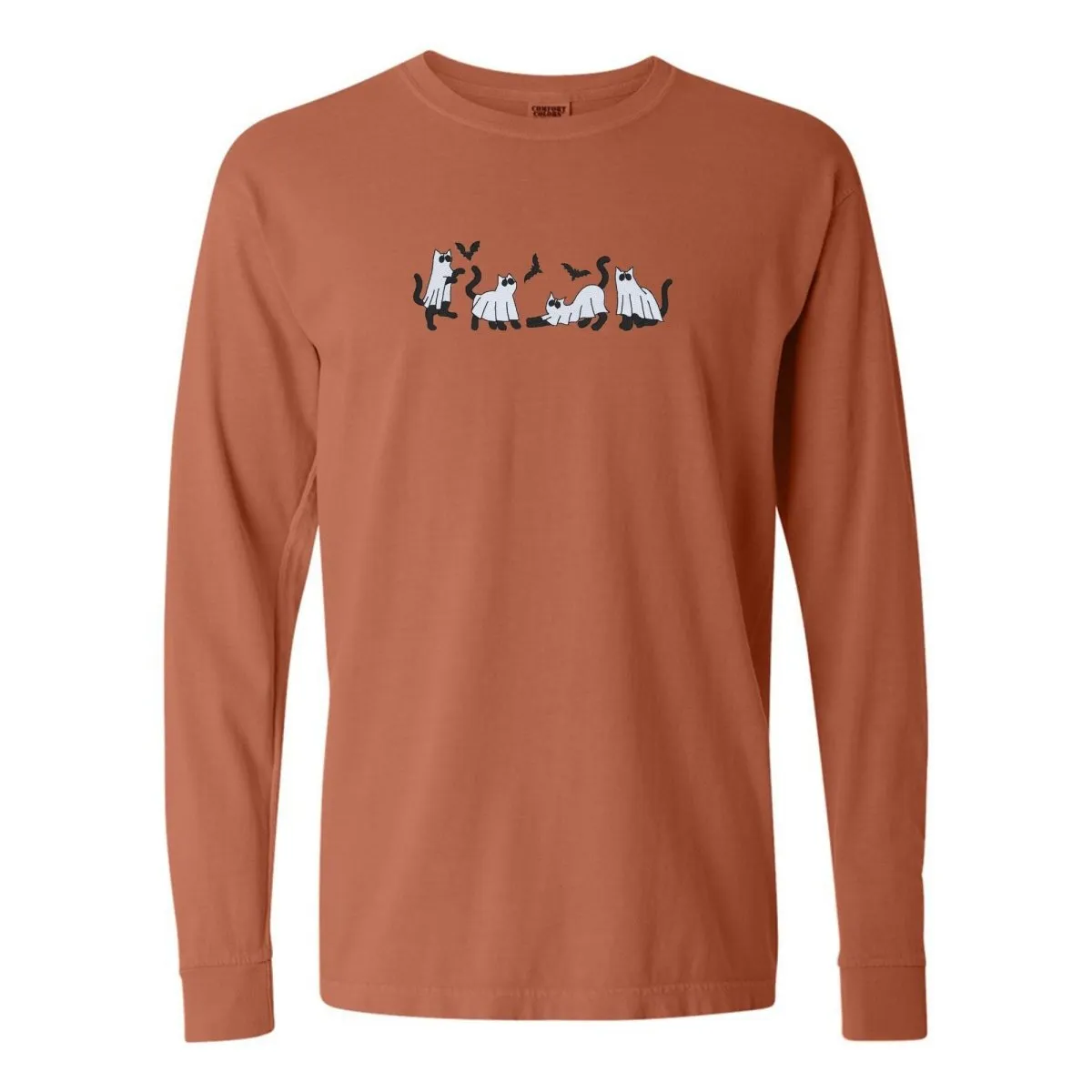 'Ghost Cats' Embroidered Long Sleeve T-Shirt