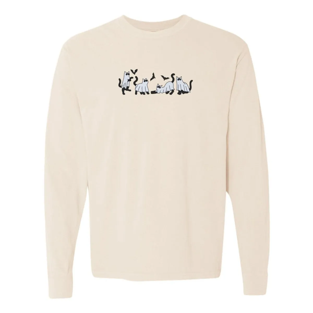 'Ghost Cats' Embroidered Long Sleeve T-Shirt