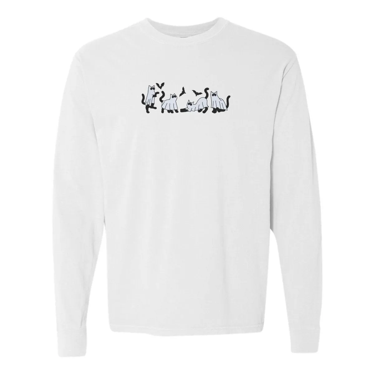 'Ghost Cats' Embroidered Long Sleeve T-Shirt