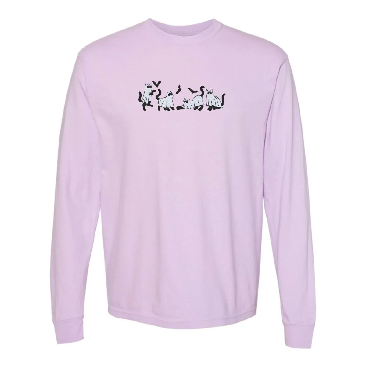 'Ghost Cats' Embroidered Long Sleeve T-Shirt