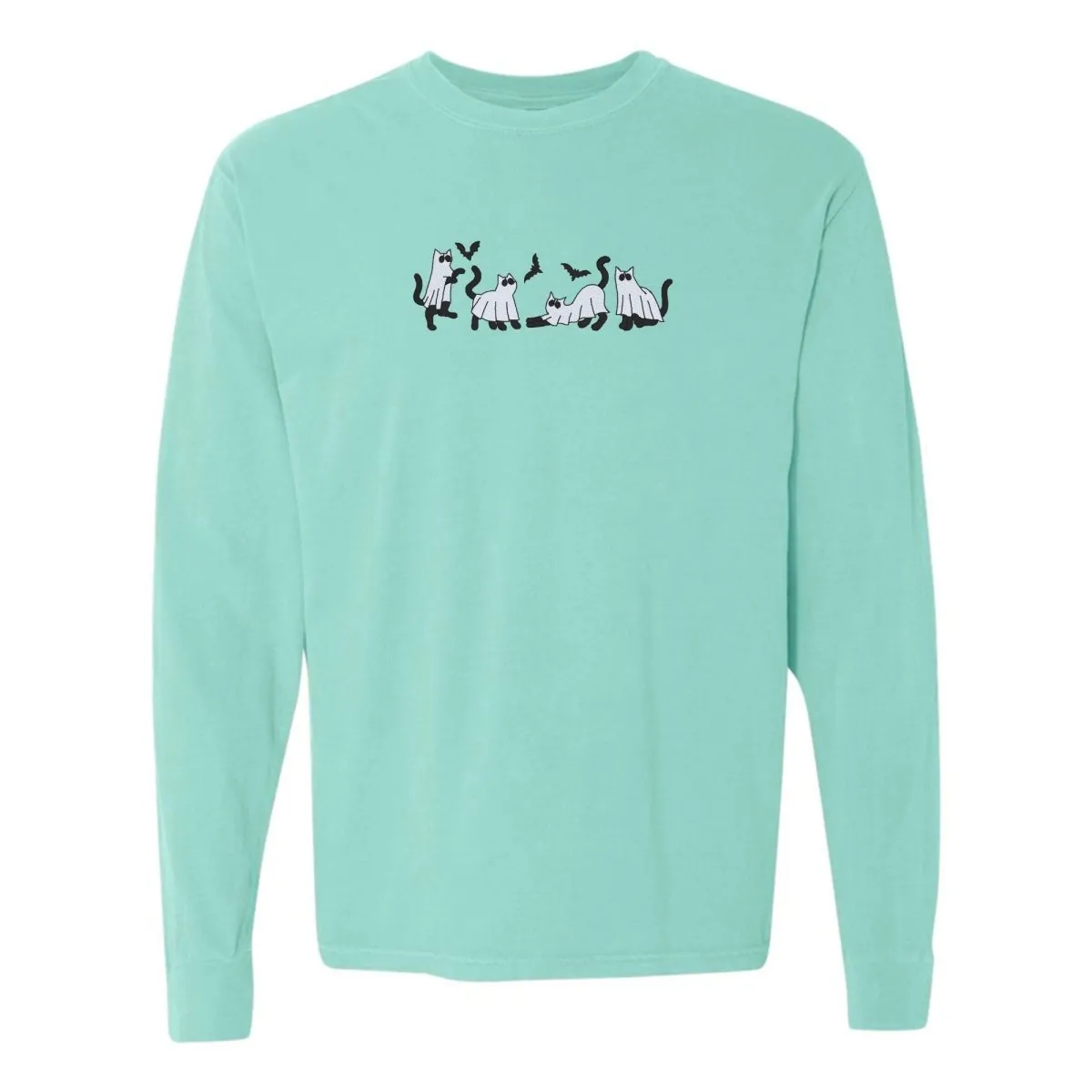 'Ghost Cats' Embroidered Long Sleeve T-Shirt