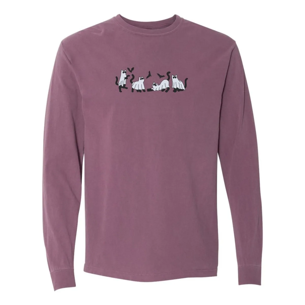 'Ghost Cats' Embroidered Long Sleeve T-Shirt