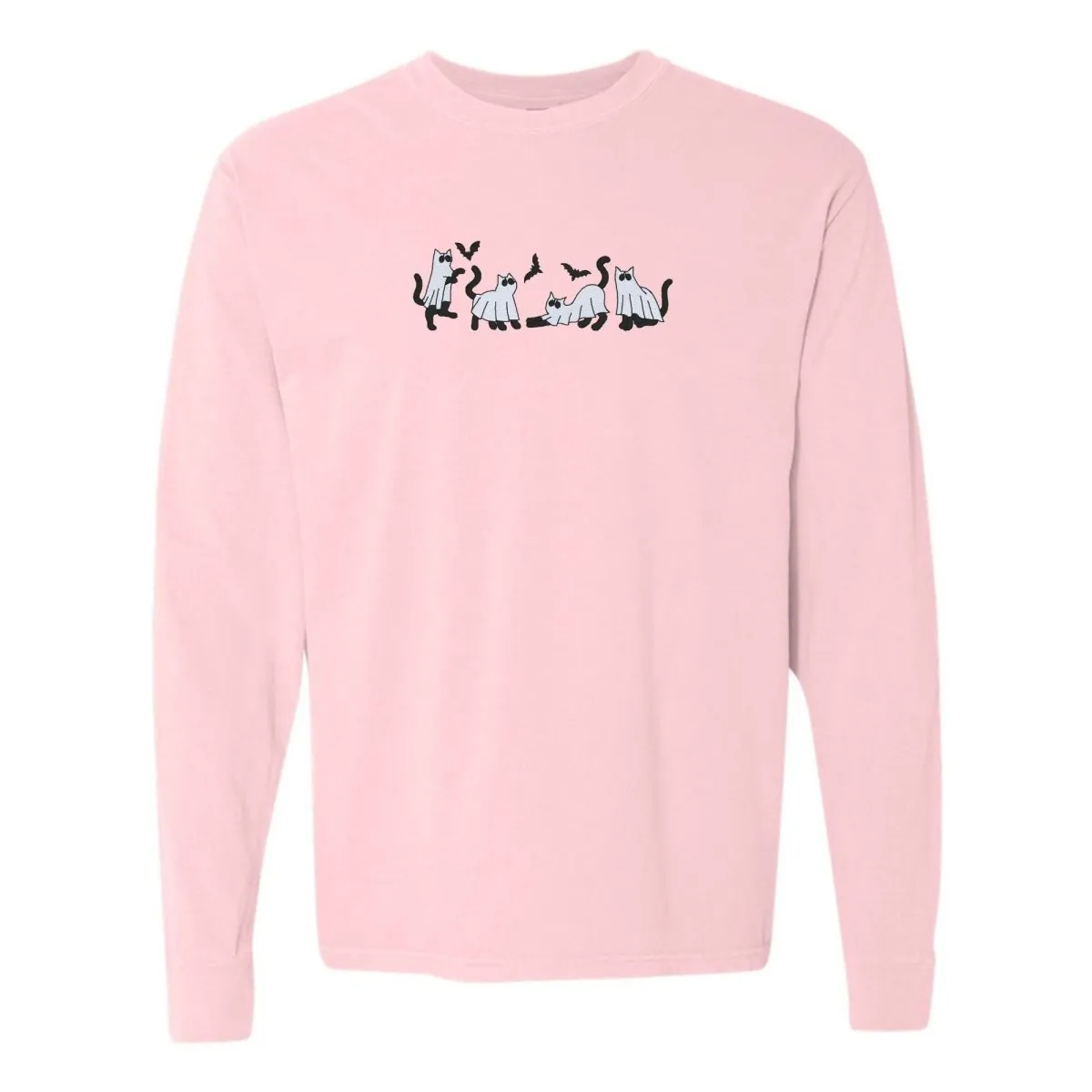 'Ghost Cats' Embroidered Long Sleeve T-Shirt