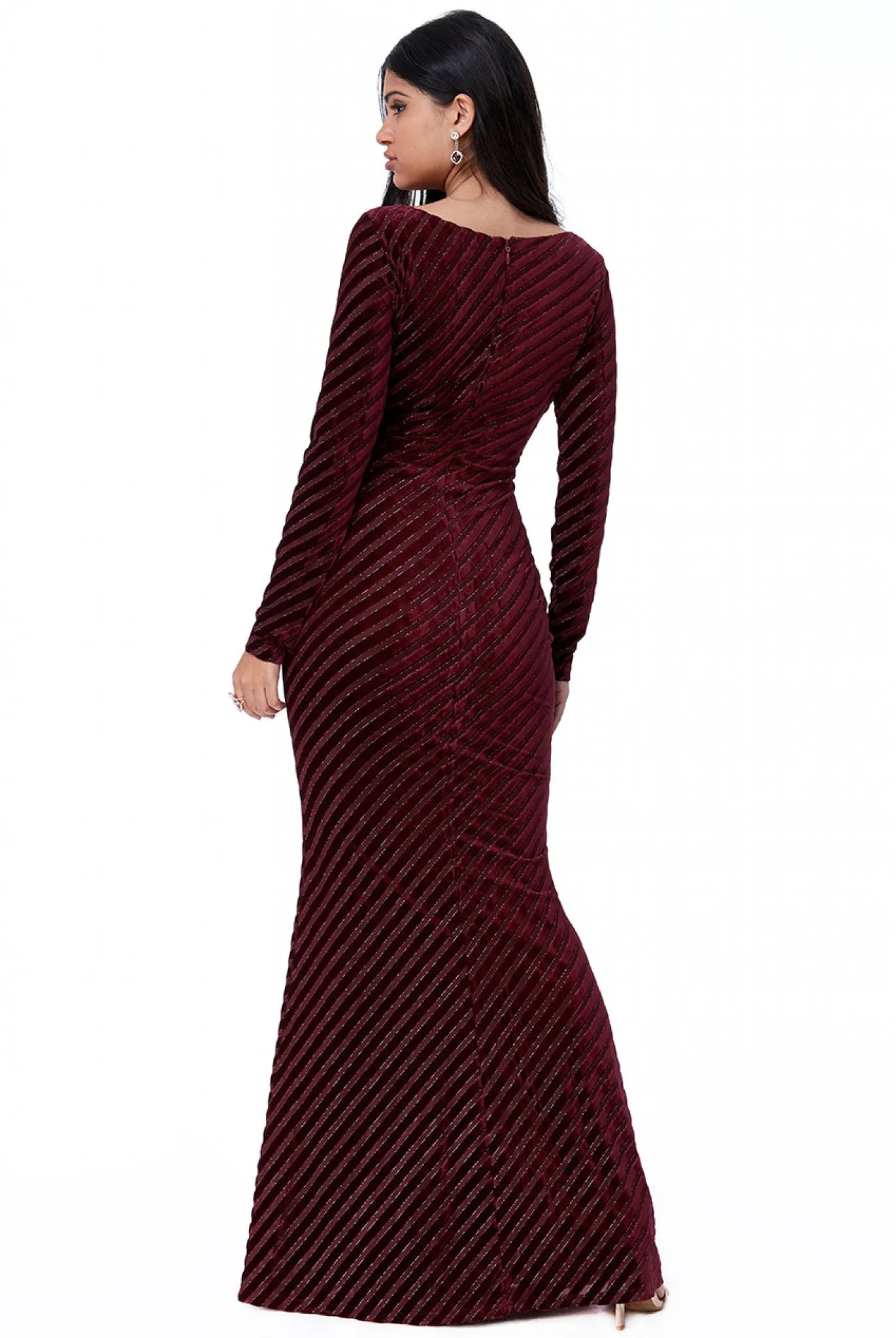 Goddiva Velvet Stripe Maxi Dress