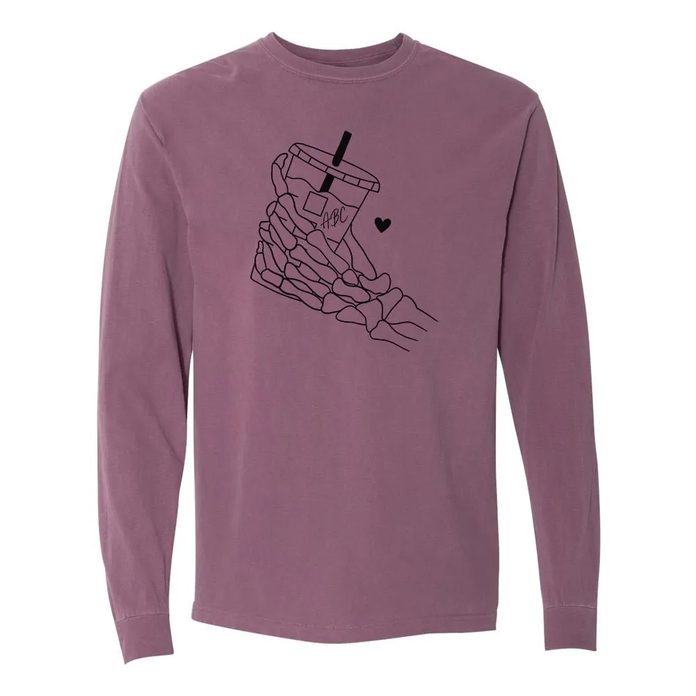 Initialed 'Skeleton Iced Coffee' Comfort Colors Long Sleeve T-Shirt