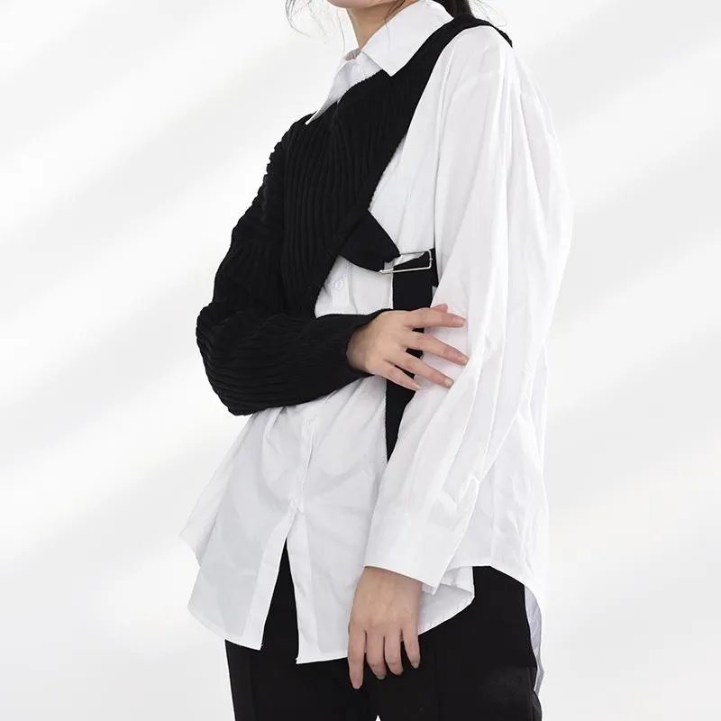 Manami Knitted Long Sleeve Irregular Shirt - Black