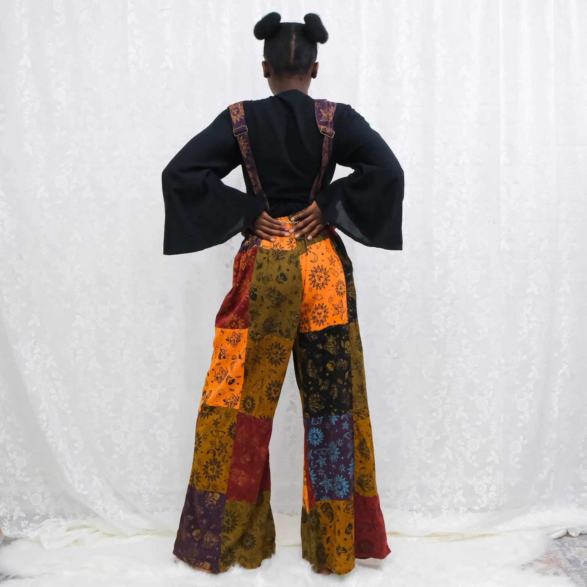 Patchwork Celestial Mushroom Wide Leg Bell Bottom Jumpsuit