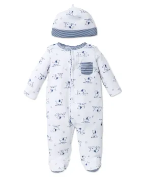 Puppy Toile Footed One-Piece And Hat