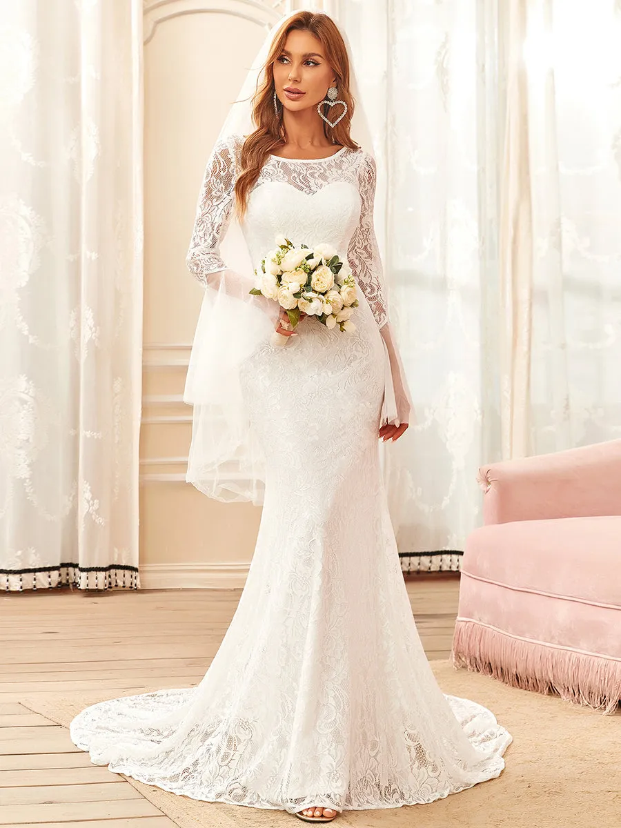 Round Neck Long Pagoda Sleeves Wholesale Wedding Dresses