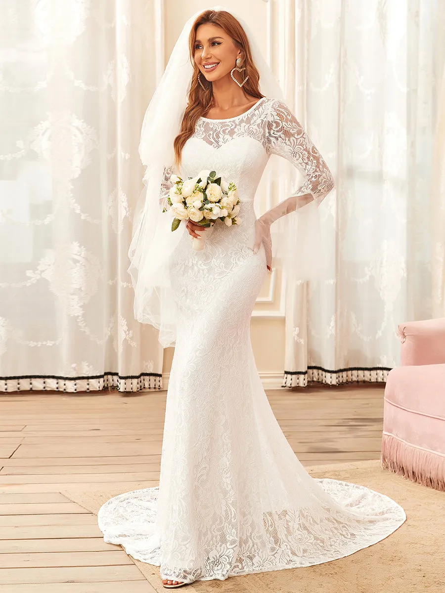 Round Neck Long Pagoda Sleeves Wholesale Wedding Dresses