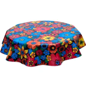 Round Oilcloth Tablecloth in Betty's Bunch Black