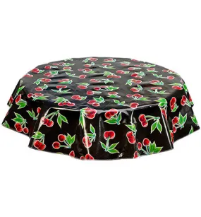 Round Oilcloth Tablecloth in Cherry Black