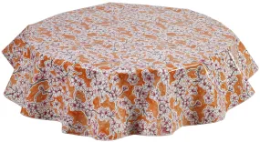 Round Oilcloth Tablecloth in Cherry Blossom Orange