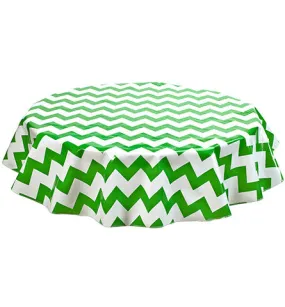 Round Oilcloth Tablecloth in Chevron Green