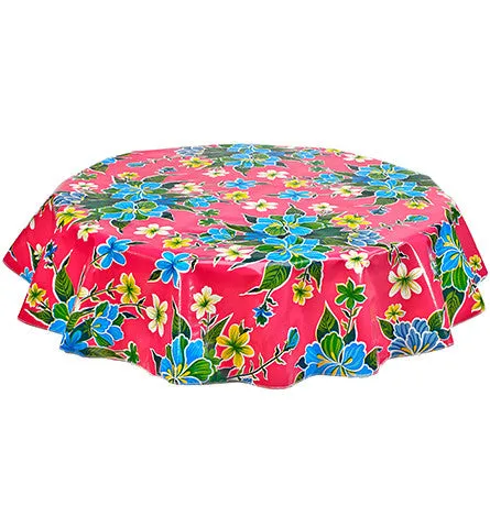 Round Oilcloth Tablecloth in Hawaii Pink