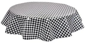 Round Oilcloth Tablecloth in Houndstooth Black