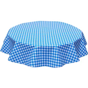 Round Oilcloth Tablecloth in Houndstooth Blue