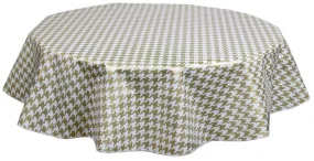 Round Oilcloth Tablecloth in Houndstooth Gold