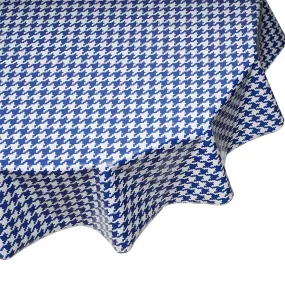 Round Oilcloth Tablecloth in Houndstooth Navy