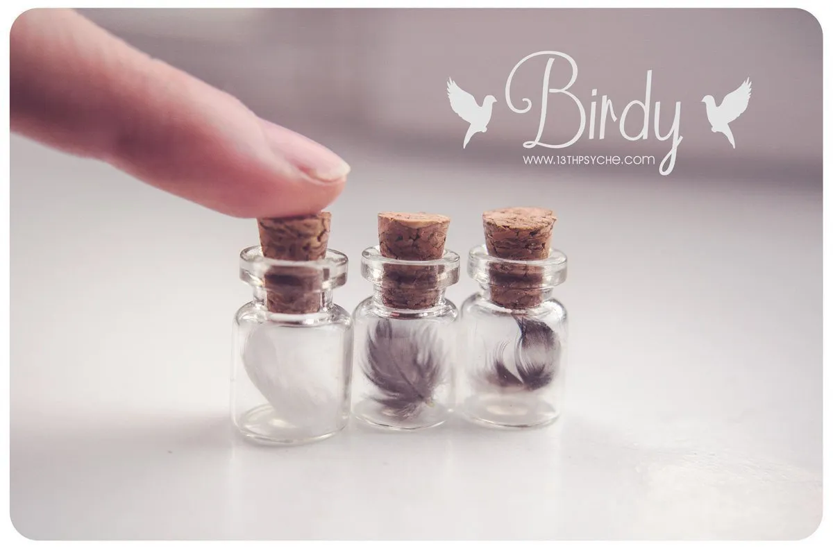 Tiny real feather vial pendant necklace